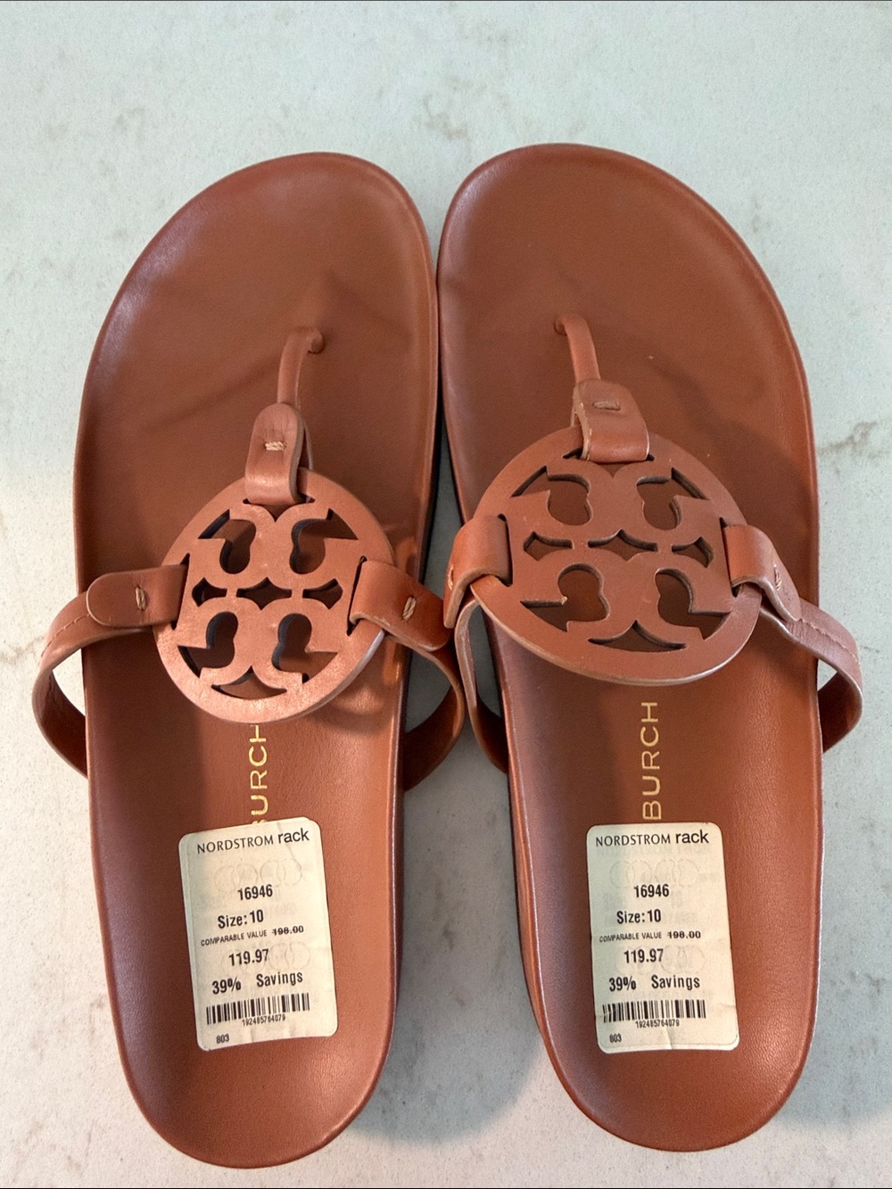 Tory Burch Leather Logo Thong Sandals in Rust - Picture 3 of 6